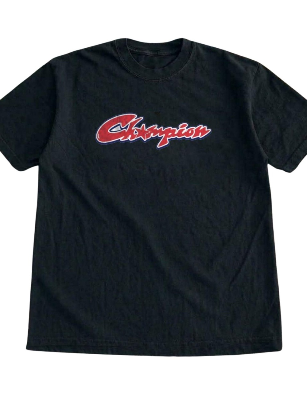 Champion Black T‑Shirt with Red Script Logo